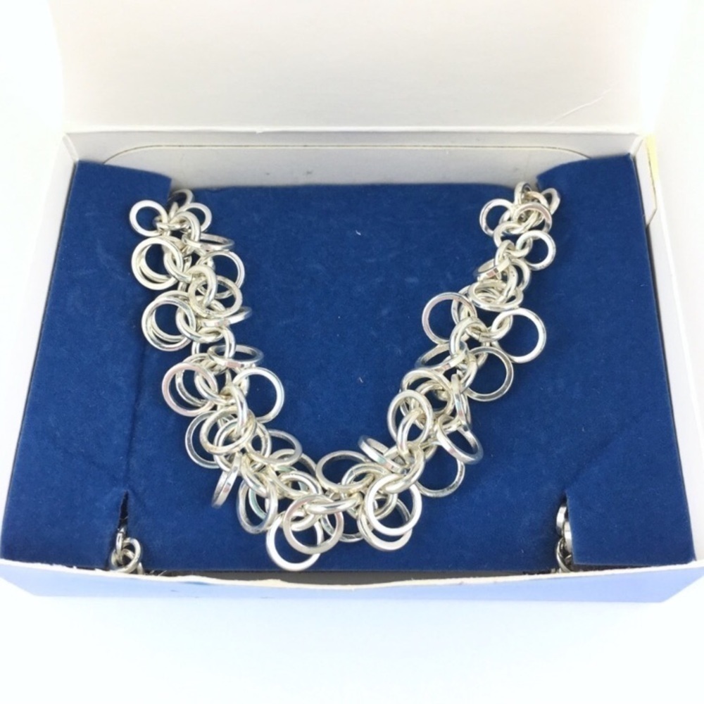 AVON Necklace Multi Circles Silvertone Boho Charm Minimalist Dainty